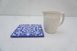 Vintage Stoneware White Pitcher, hand-painted ceramic tile