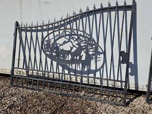 Wrought Iron Gate with Deer Silhouette Oval Medallion - Outdoor Fence Panel