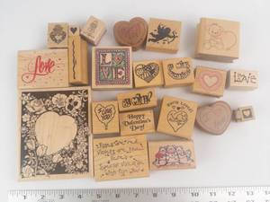 Valentine Rubber Stamp Collection - Hearts, Love & Quotes on Wood Blocks