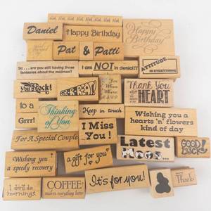 Wooden Rubber Stamp Set - Assorted Quote Blocks for Cards & Crafts