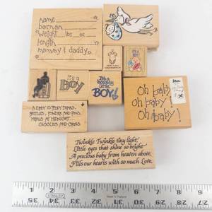 Wooden Rubber Stamp Set - Baby Theme Its a Boy, Oh Baby, Twinkle Twinkle