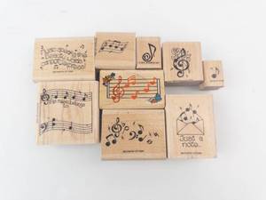 Stampin Up Music-Themed Wood Block Rubber Stamp Set - 9-Piece Vintage 1994