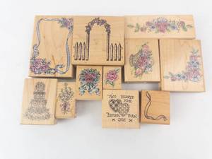 Decorative Rubber Stamp Blocks - Floral & Frame Designs on Wood Blocks Collection