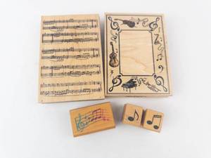 Music Note Stamp Set - Sheet Music, Treble Clef & Guitar Border (Wood Blocks)