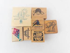 Assorted Wooden Rubber Stamps - Vintage Kid Motifs