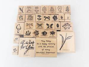 Stampin Up Wood Block Rubber Stamp Set - Floral, Butterfly & Sentiment Designs
