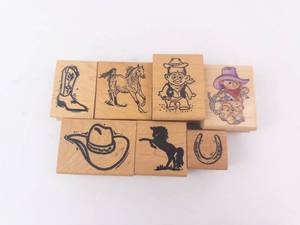 Western Theme Rubber Stamp Blocks - Set of 7 Cowboy & Horse Designs