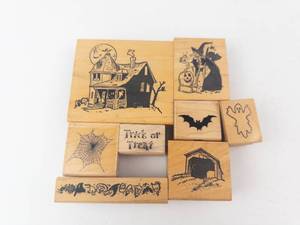 Halloween Rubber Stamp Set - Wood Blocks (Lot of 9)