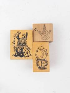 Wizard & Crystal Ball Rubber Stamp Set - 4 Wooden Stamps