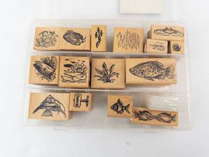 Sea Life Rubber Stamps on Wood Blocks - Assorted Marine Life Designs