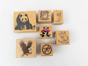 Rubber Stamps on Wood Blocks - Assorted Animal Designs (8-Pack)