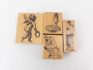 Wooden Rubber Stamp Blocks - Classical Figurines (Lot of 4)