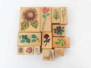 Botanical Rubber Stamp Blocks - Sunflower, Rose, Fern, Ivy on Wood Mounts