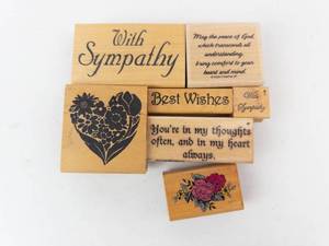 Stampin Up Rubber Stamp Set - With Sympathy, Best Wishes, Heart & Floral (Lot of 7)