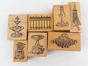 Garden Motifs Rubber Stamp Set - Wood Mounted Stamps (8 Pieces)