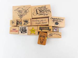 Wooden Rubber Stamp Set on Blocks - Graduation & Inspirational Quotes