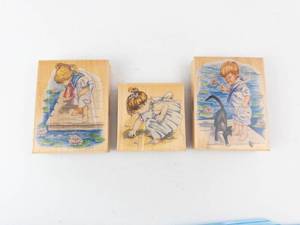 Vintage Rubber Stamp Blocks - Wood Mounted Kids by Pond Scenes (Lot of 3)