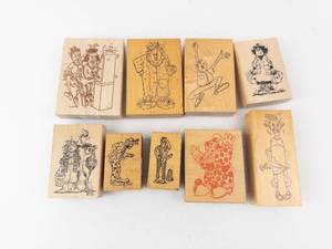 Vintage Rubber Stamp Lot - Cartoon Characters on Wood Blocks