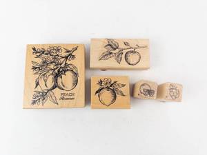 Peach Rosaceae Rubber Stamp Set - 5 Wooden Blocks