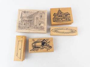 Wooden Rubber Stamp Set - House & Landscape Designs