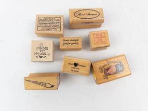 Wooden Rubber Stamps - Hand-Stamped Craft Designs (Set of 8)