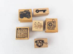 Rubber Stamp Set - 6 Assorted Wooden Blocks (Lot of 6)