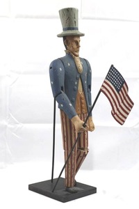 Vintage Uncle Sam Hand-Carved Wooden Folk Art Figure - 24 in Tall