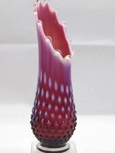 RARE Fenton Plum Opalescent Hobnail Swung Vase - circa 1959-1962