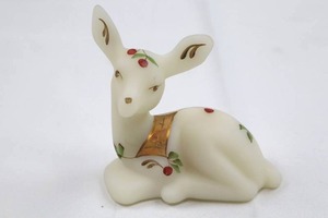 Fenton Ivory Satin Glass Christmas Deer - Hand Painted, Signed by Artist