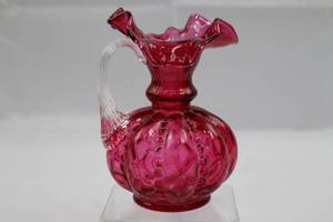 Fenton Cranberry Glass Beaded Melon Pitcher - 6 in