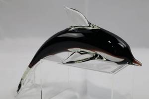 Black Hand-Blown Dolphin Glass Sculpture