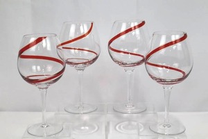 Pier 1 Imports Swirlline Red Balloon Wine Glasses - 9in Tall (Lot of 4)