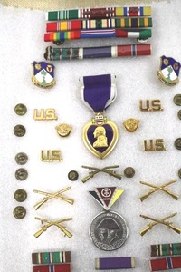 Vintage US Army Pins Including Purple Heart Medal with Ribbon