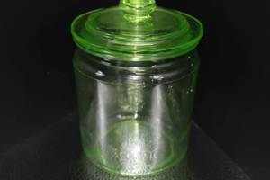Vintage Uranium Green Depression Glass Storage Jar with Lid