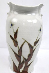 Japanese Vase - 12-Inch Crackle Glaze, Brown Laburnum Floral Bamboo Motif
