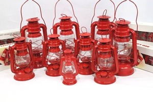 Assortment of 9 Decorative Red Lanterns and 4 Boxes of String Lantern Lights