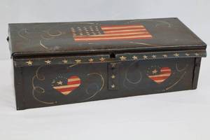 Vintage Metal Mailbox with American Flag &amp Heart Motifs