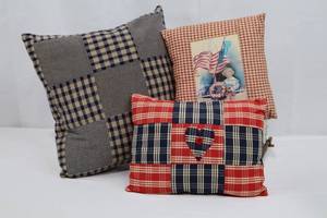 Patchwork Pillows - RedBlue Americana Cushions - Set of 3