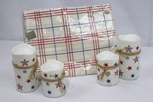 Pier 1 Imports Patriotic Tablecloth and Star Pattern Pillar Candles&nbsp