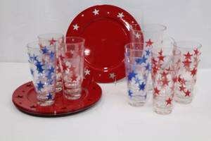 Pier 1 Imports Red Star Chargers and Patriotic Star Tumbler Set