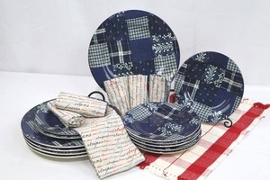 American Living Ironstone Patchwork Dinnerware Set - Navy & White Plates Style 2268-BP