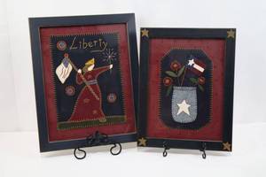 Liberty Picture & Flower Pot Denim - Framed Textile Art (2 Pieces)