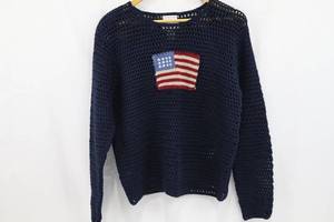 Christopher & Banks Knitted By Hand Navy Sweater with American Flag Patch - Size L