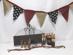 Patriotic Americana Rustic Decor Set - Stars & Stripes, Wooden Bearded Figures