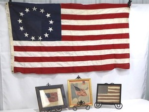 Vintage Betsy Ross Flag - 3 Framed Fabric US Flags Wall Art