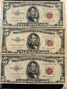 1953 Red Seal $5 Dollar Notes