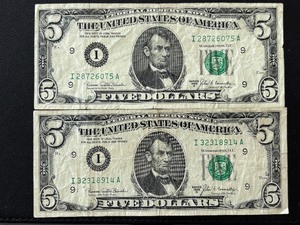 1969 B Green Seal $5 Dollar Federal Reserve Notes