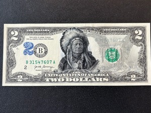 Uncirculated Sitting Bull $2 Dollar Federal Reserve Note