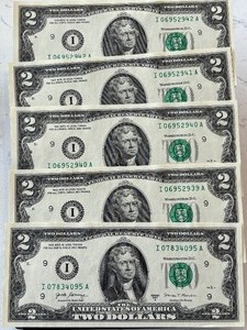 2017 A Green Seal $2 Dollar Federal Reserve Notes Uncirculated 4 Are Consecutive #s