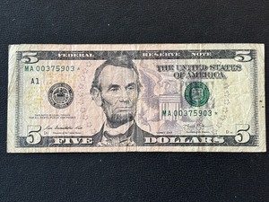 2013 Green Seal $5 Dollar Star Note